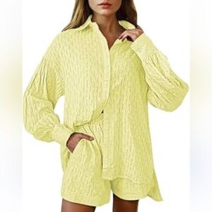 Yellow Button-Up Shirt and Shorts Set